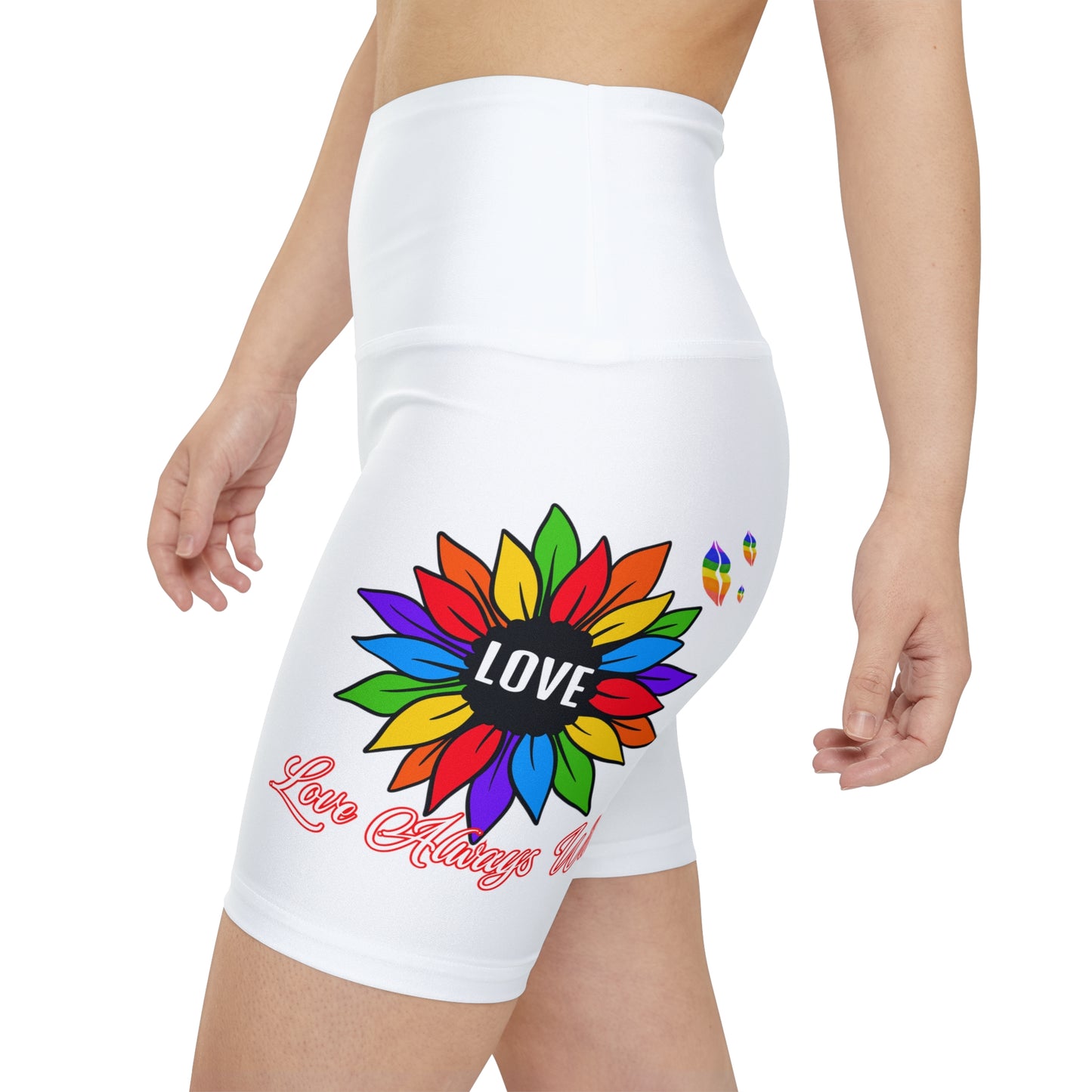 Love Always Wins High Waist Yoga Shorts (AOP) - White