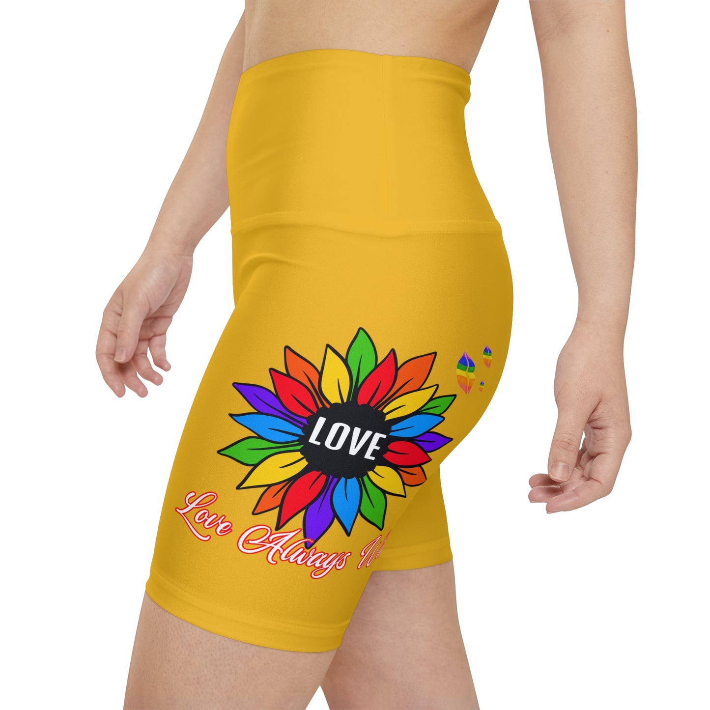 Love Always Wins High Waist Yoga Shorts (AOP) - Yellow