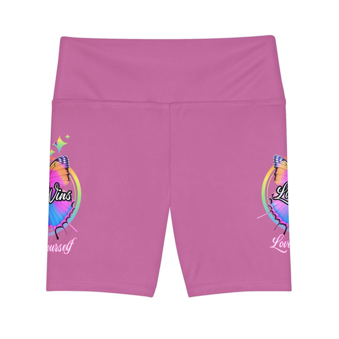 Butterfly Love Yourself High Waist Yoga Shorts (AOP) - Light Pink