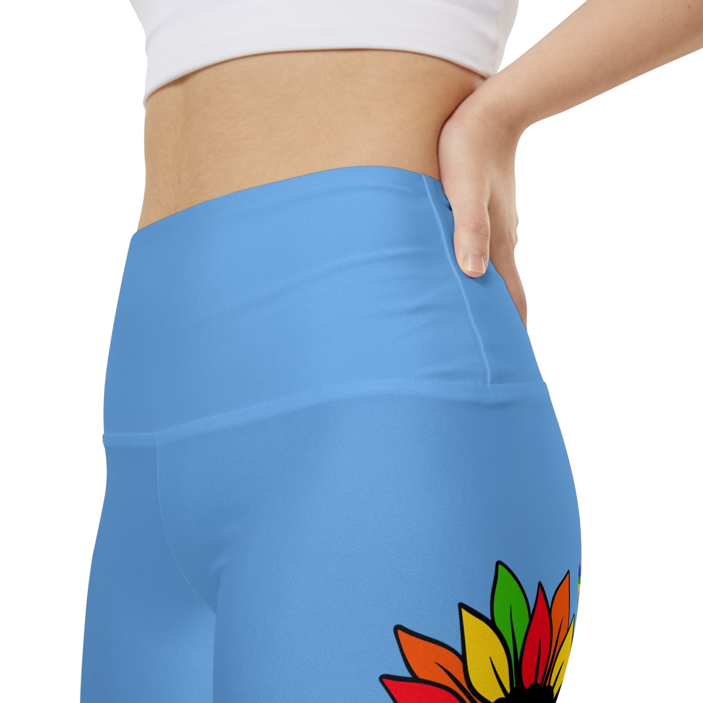 Love Always Wins High Waist Yoga Shorts (AOP) - Light Blue