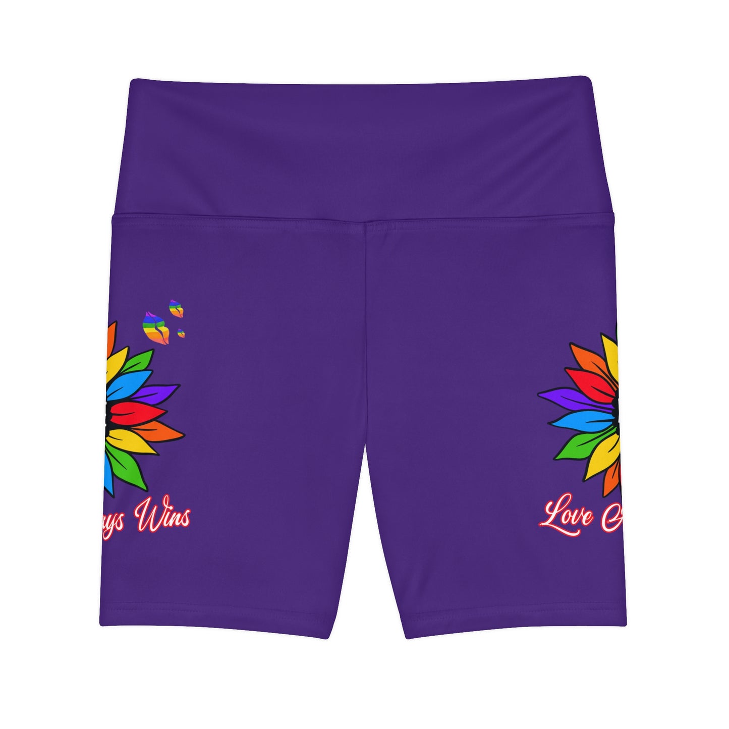 Love Always Wins High Waist Yoga Shorts (AOP) - Purple