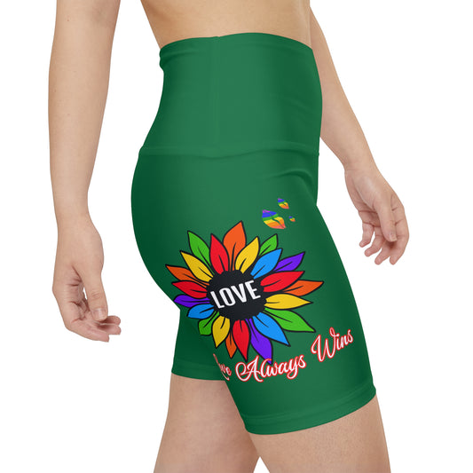 Love Always Wins High Waist Yoga Shorts (AOP) - Green