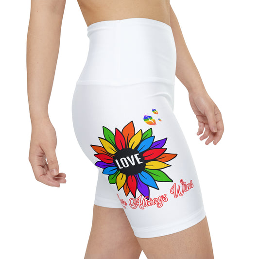 Love Always Wins High Waist Yoga Shorts (AOP) - White