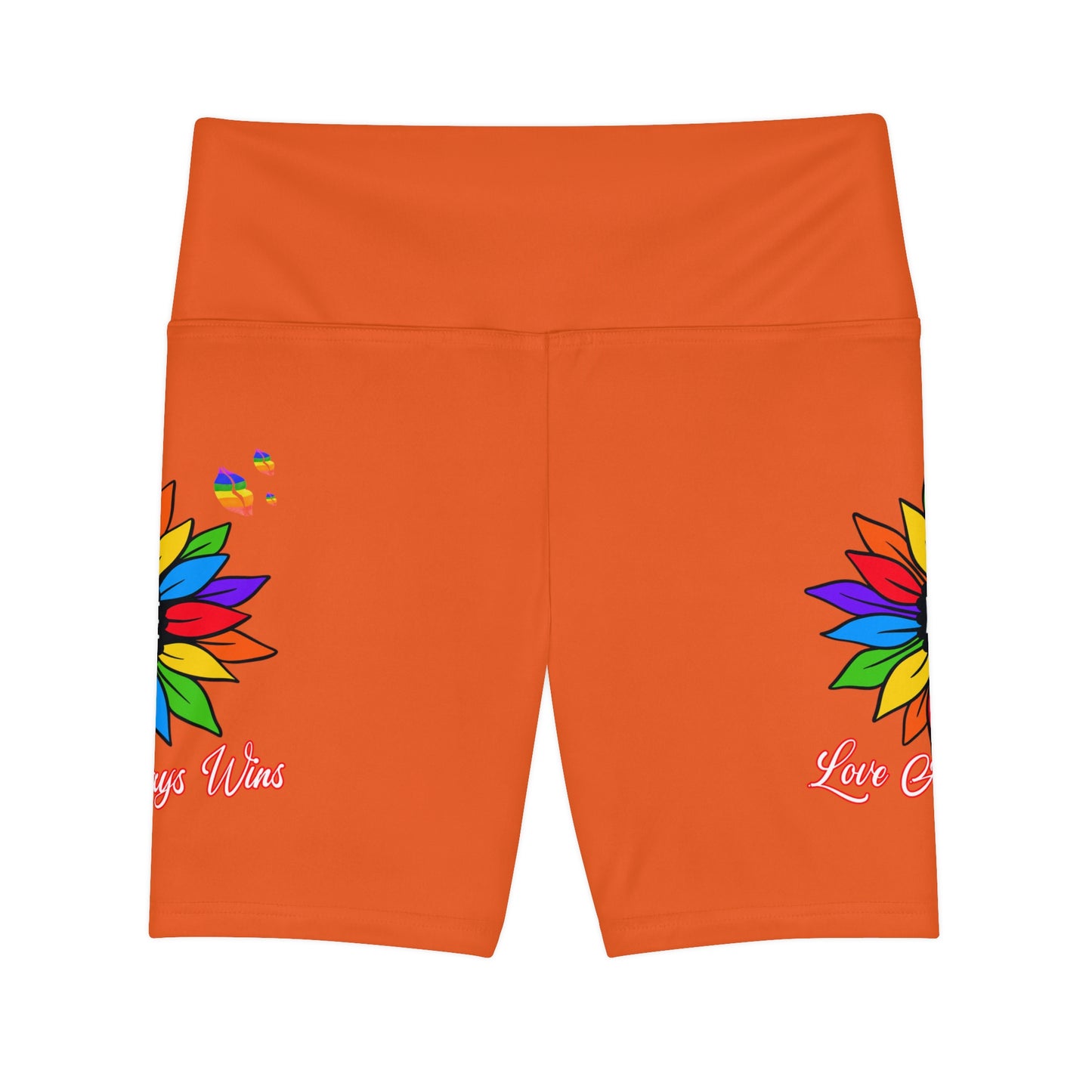 Love Always Wins High Waist Yoga Shorts (AOP) - Orange