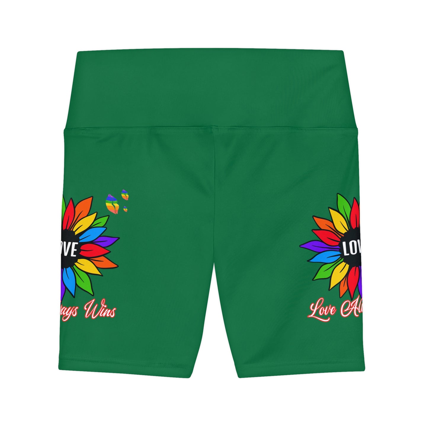 Love Always Wins High Waist Yoga Shorts (AOP) - Green