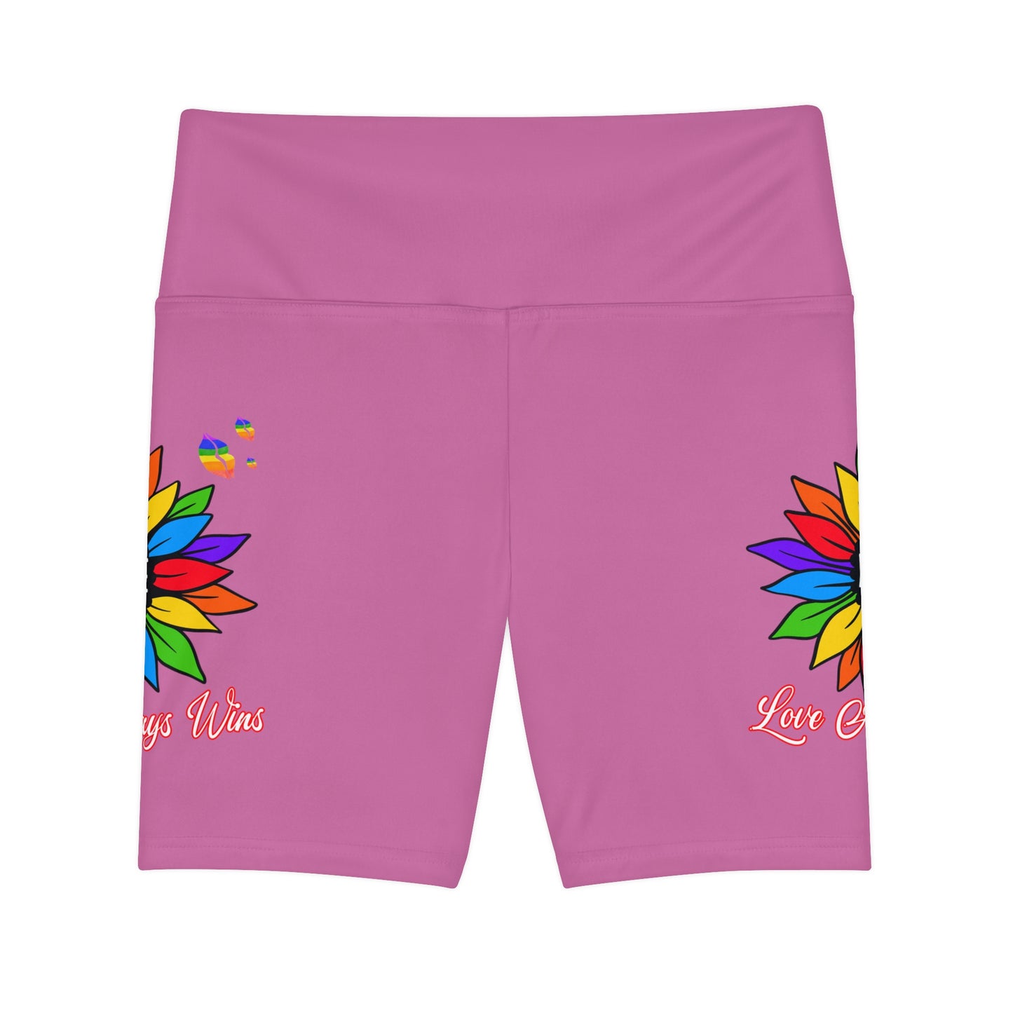 Love Always Wins High Waist Yoga Shorts (AOP) - Pink