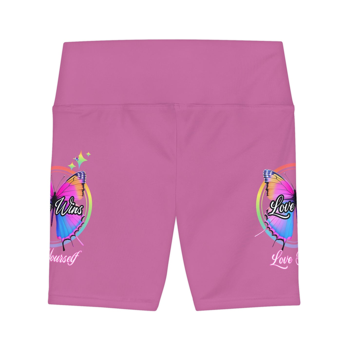 Butterfly Love Yourself High Waist Yoga Shorts (AOP) - Light Pink