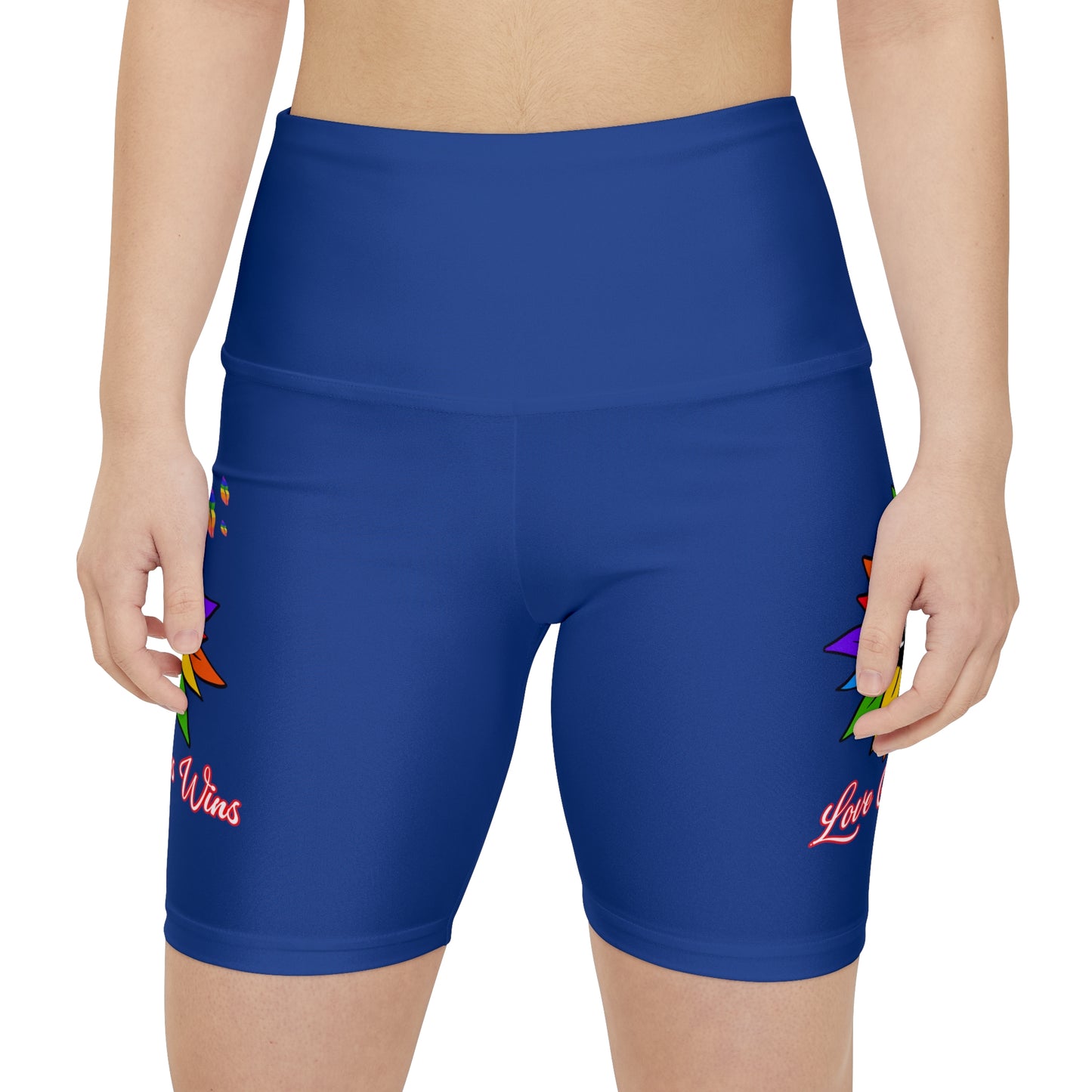 Love Always Wins High Waist Yoga Shorts (AOP) - Blue