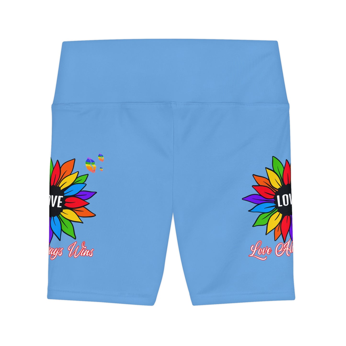 Love Always Wins High Waist Yoga Shorts (AOP) - Light Blue