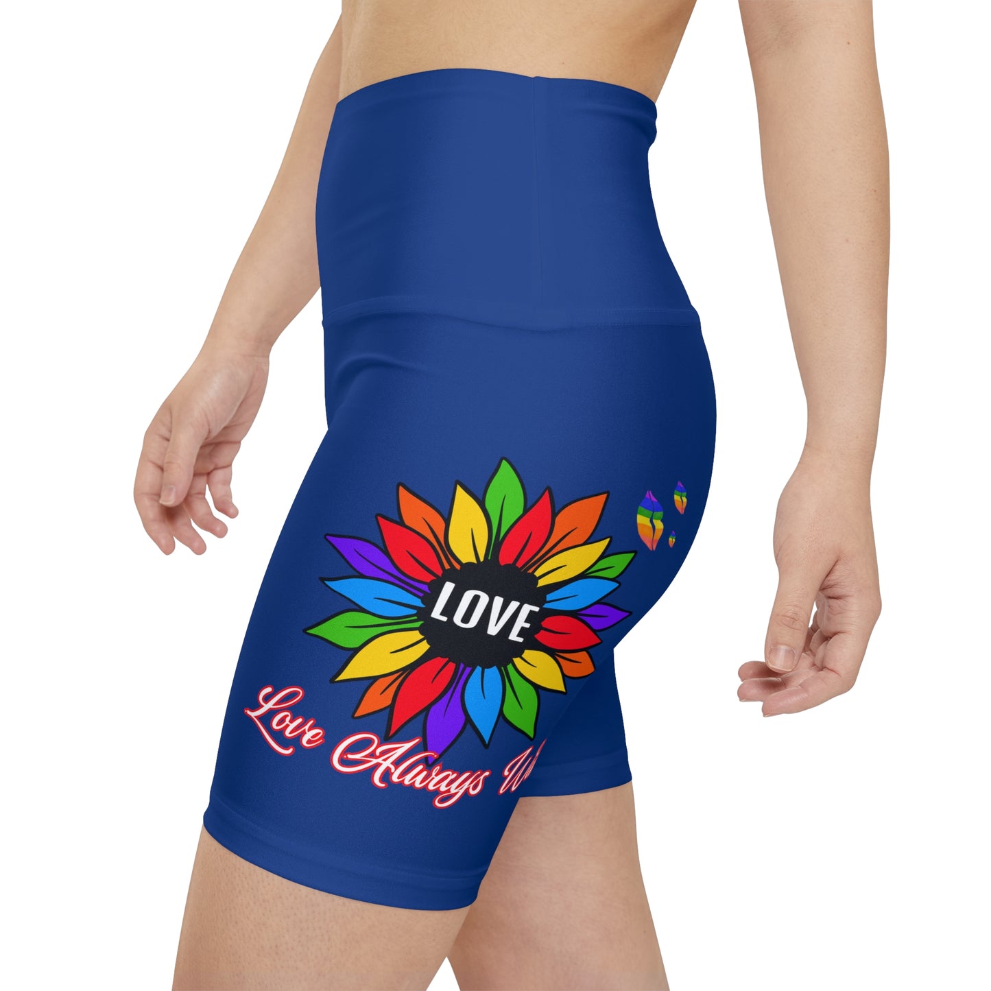 Love Always Wins High Waist Yoga Shorts (AOP) - Blue