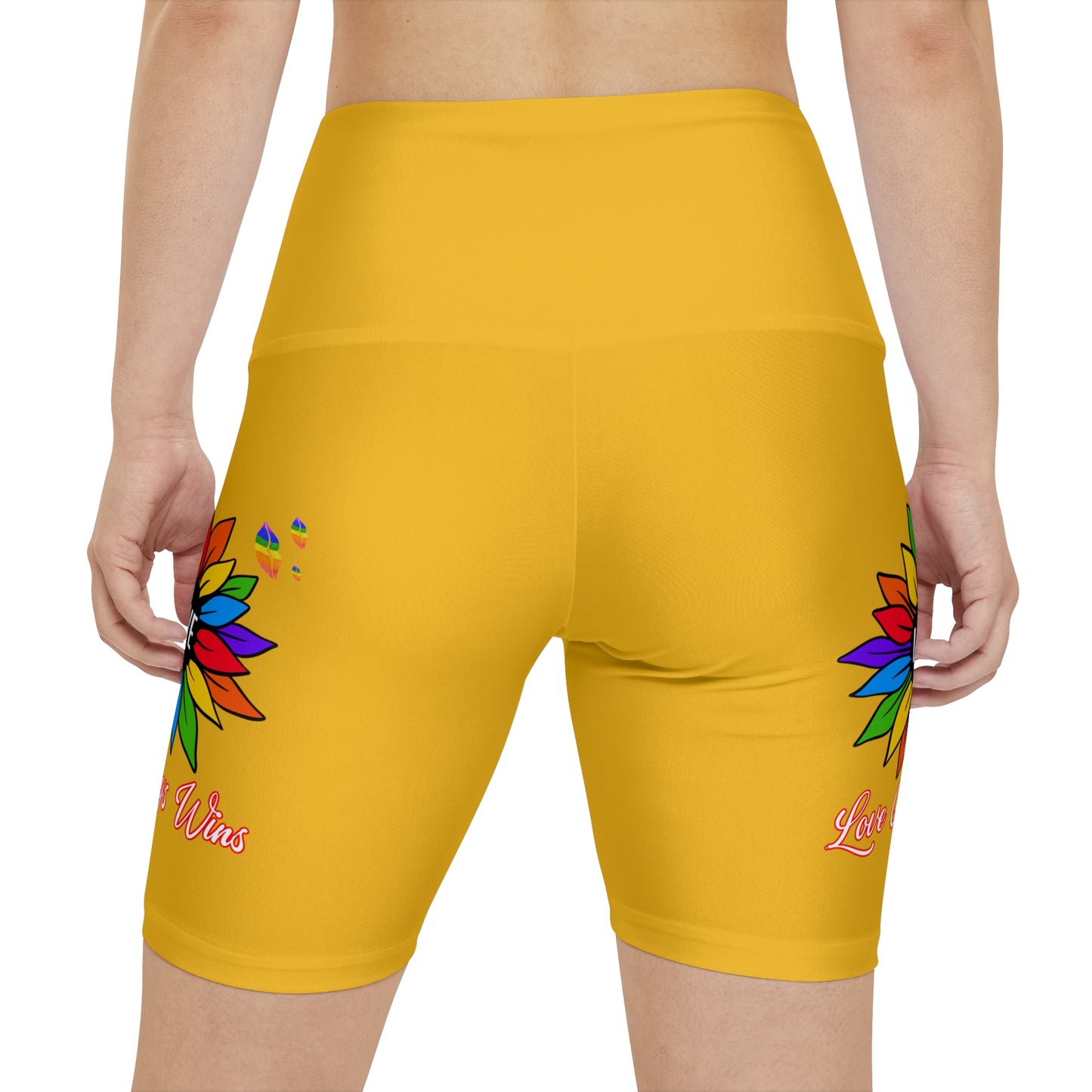 Love Always Wins High Waist Yoga Shorts (AOP) - Yellow