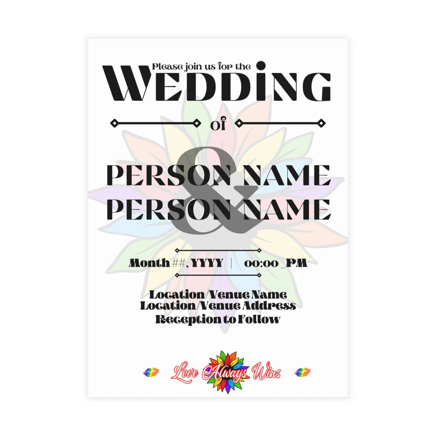 Love Always Wins - PERSONALIZE Wedding Invitation Postcard Bundles (envelopes not included)