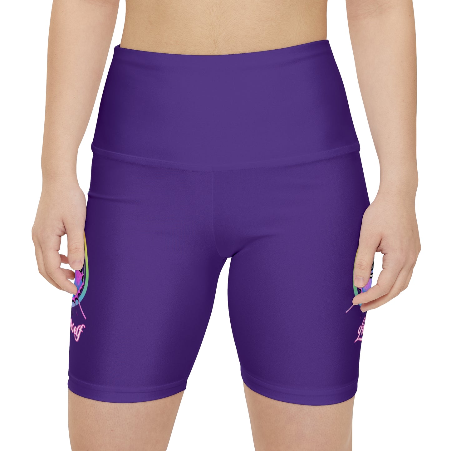 Butterfly Love Yourself High Waist Yoga Shorts (AOP) - Purple