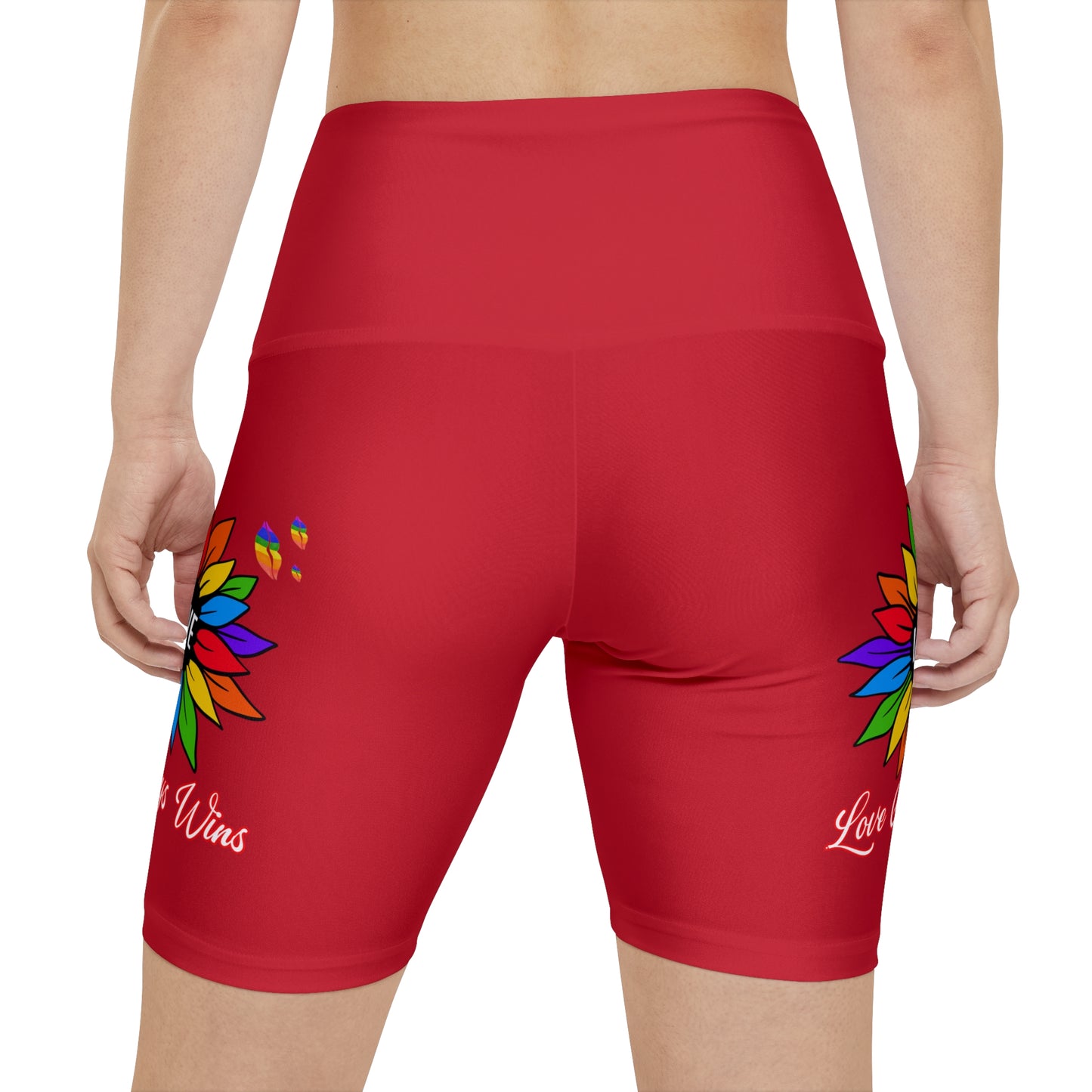 Love Always Wins High Waist Yoga Shorts (AOP) - Red