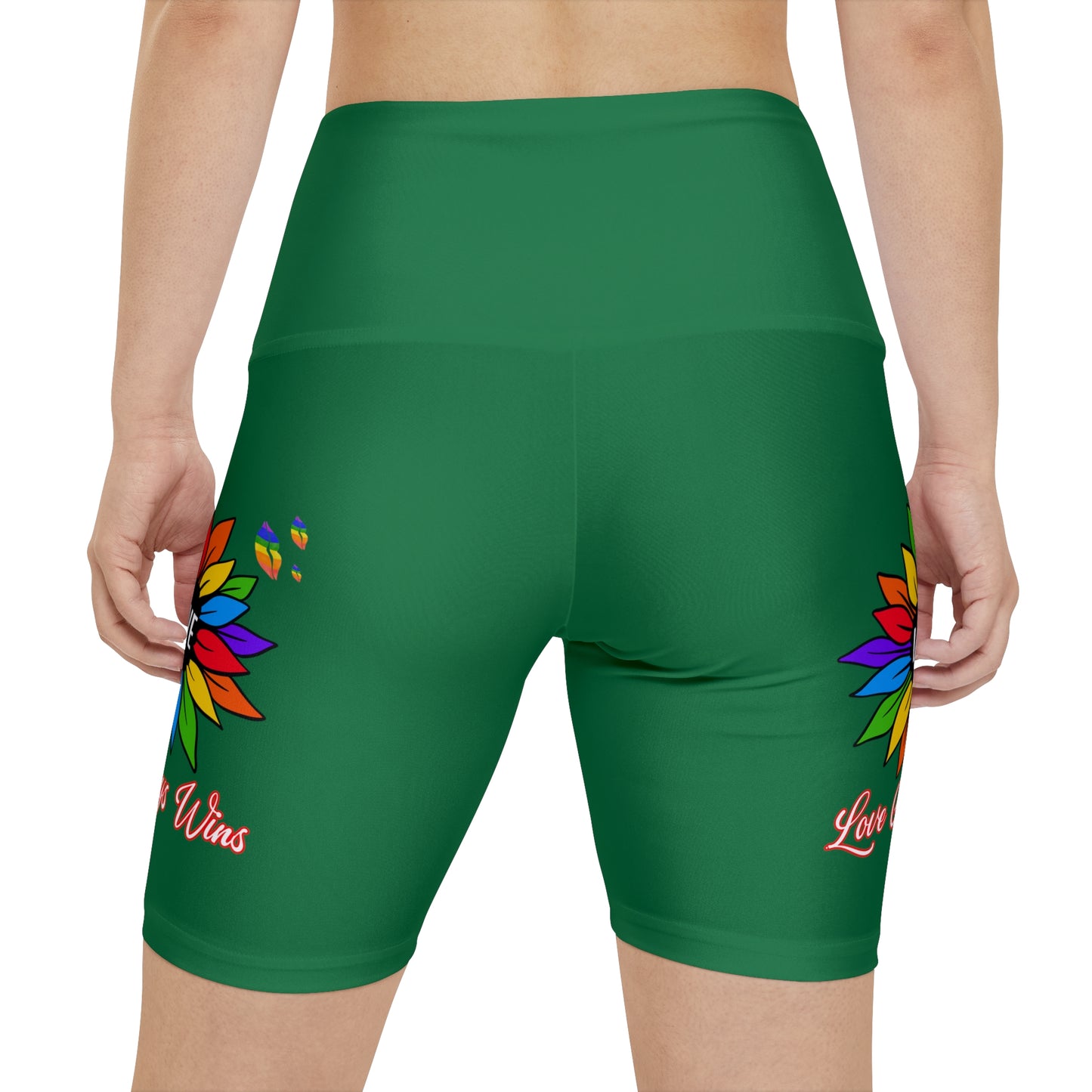 Love Always Wins High Waist Yoga Shorts (AOP) - Green