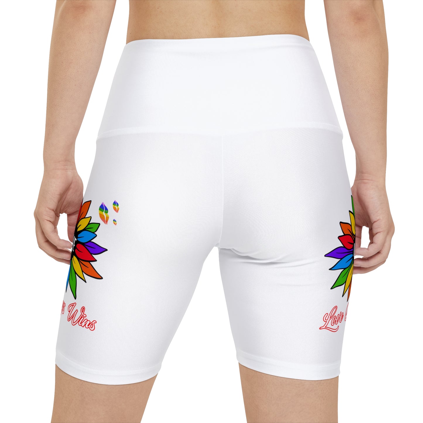 Love Always Wins High Waist Yoga Shorts (AOP) - White