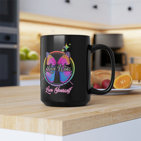 Love Wins - Love Yourself - 15oz Black Mug