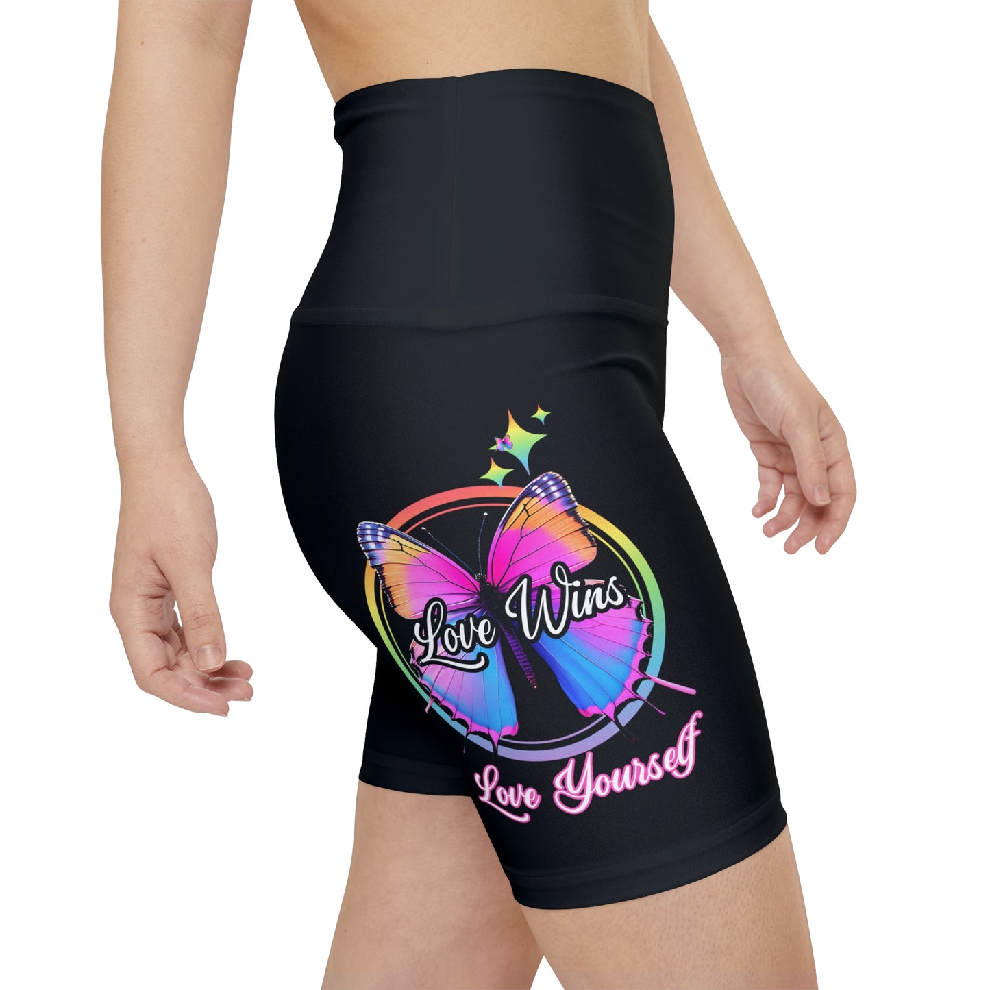 Butterfly Love Yourself High Waist Yoga Shorts (AOP)