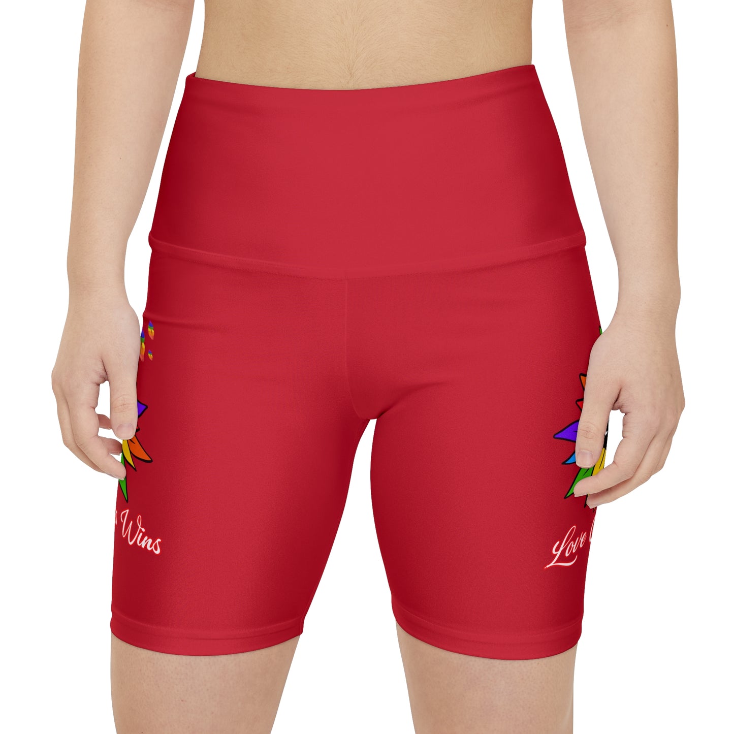 Love Always Wins High Waist Yoga Shorts (AOP) - Red