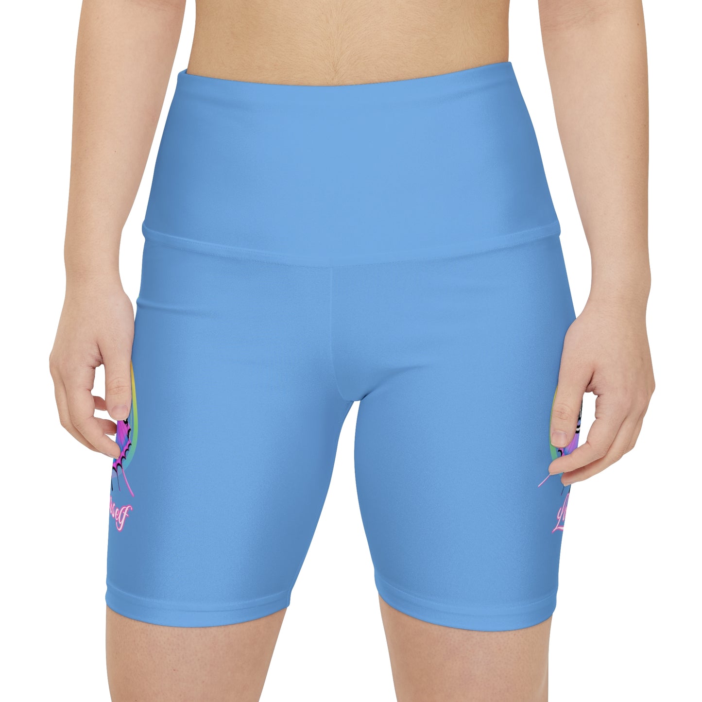 Butterfly Love Yourself High Waist Yoga Shorts (AOP) - Light BLue