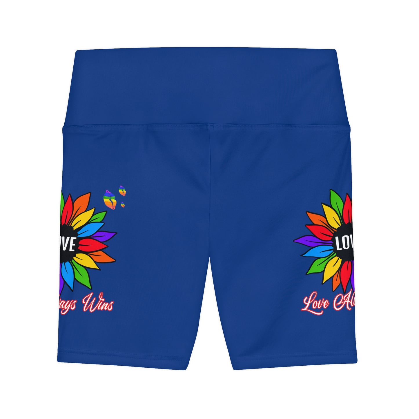 Love Always Wins High Waist Yoga Shorts (AOP) - Blue