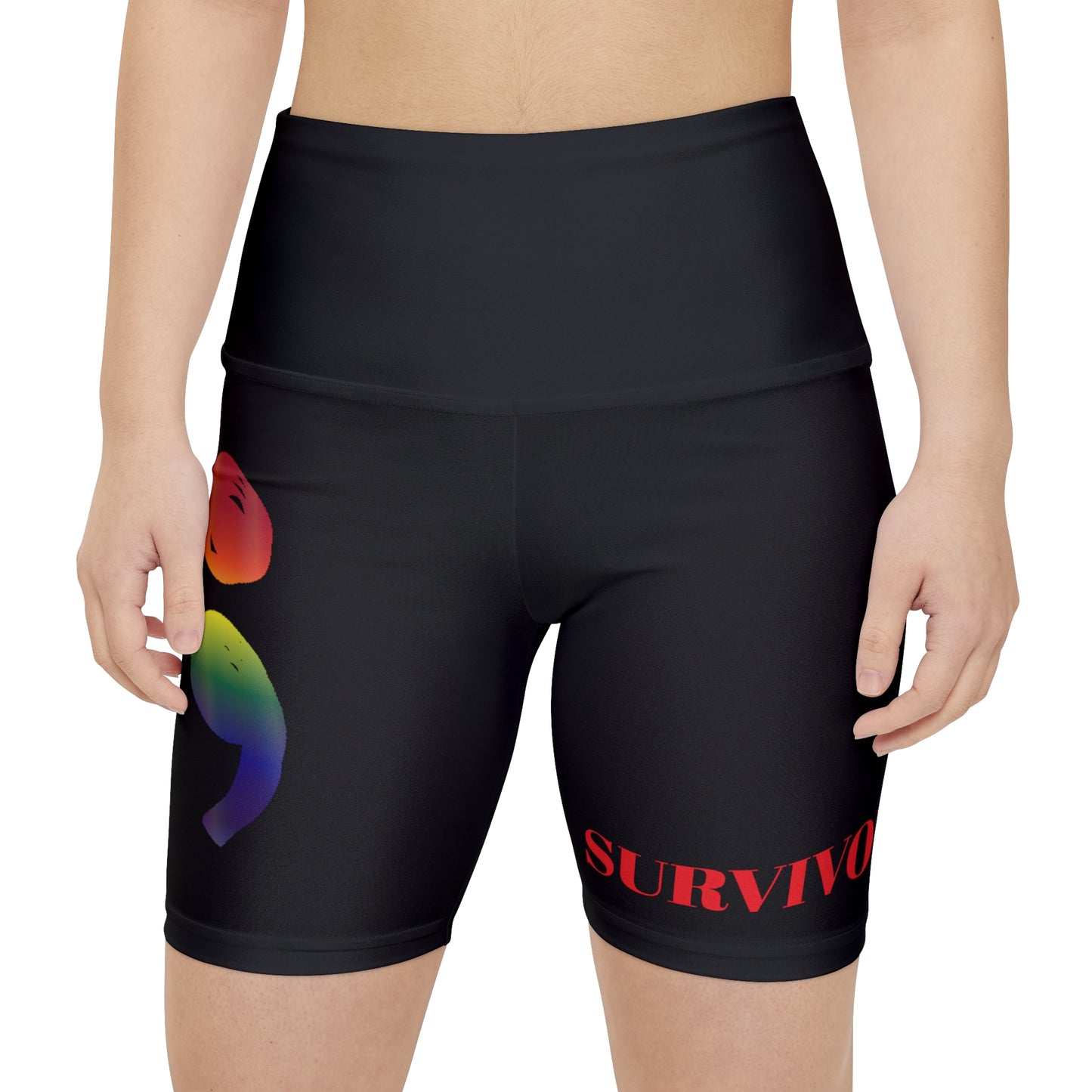 Rainbow Semicolon "Survivor" High Waist Yoga Shorts (AOP)