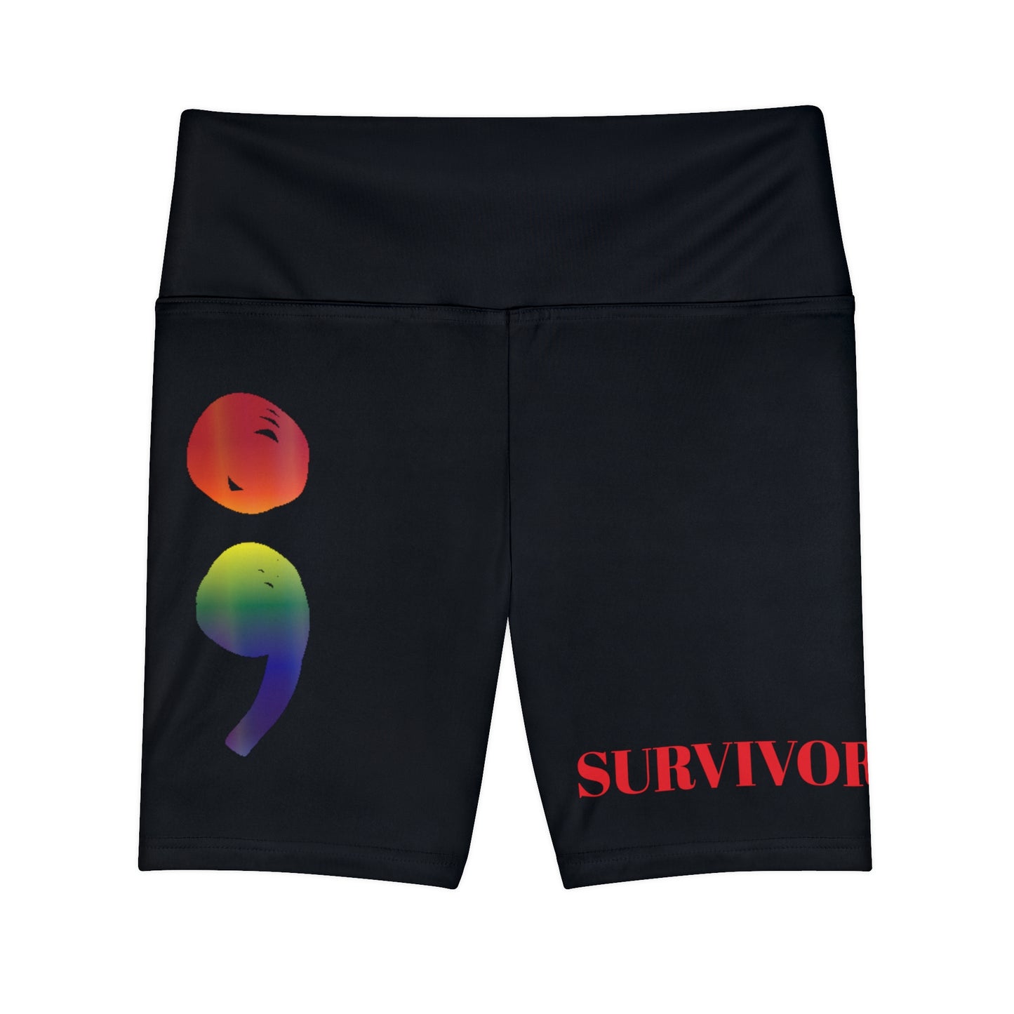 Rainbow Semicolon "Survivor" High Waist Yoga Shorts (AOP)