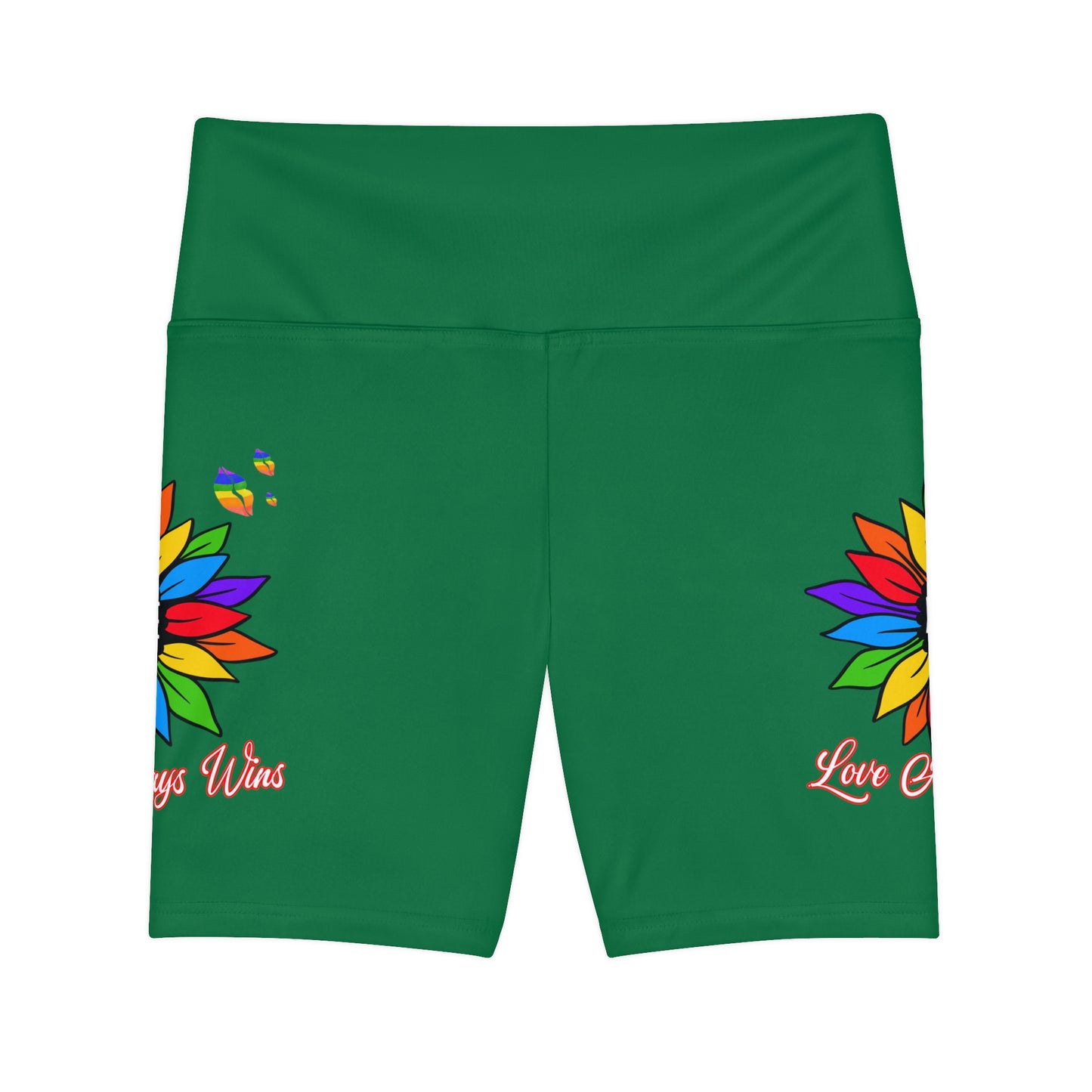 Love Always Wins High Waist Yoga Shorts (AOP) - Green