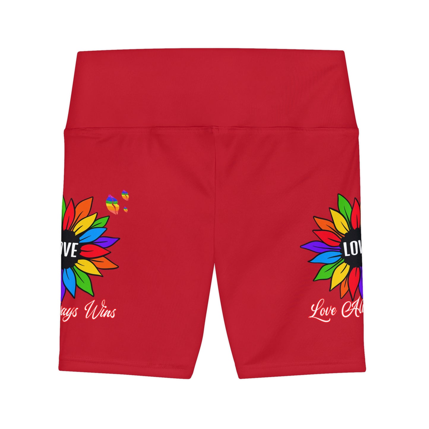 Love Always Wins High Waist Yoga Shorts (AOP) - Red