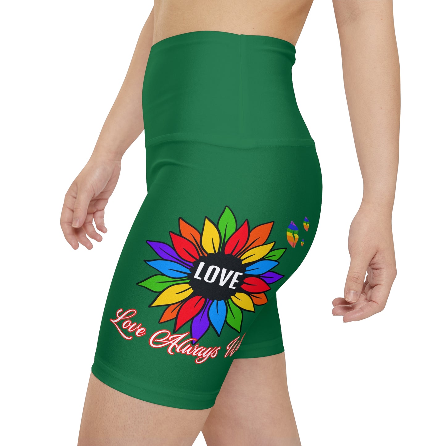 Love Always Wins High Waist Yoga Shorts (AOP) - Green