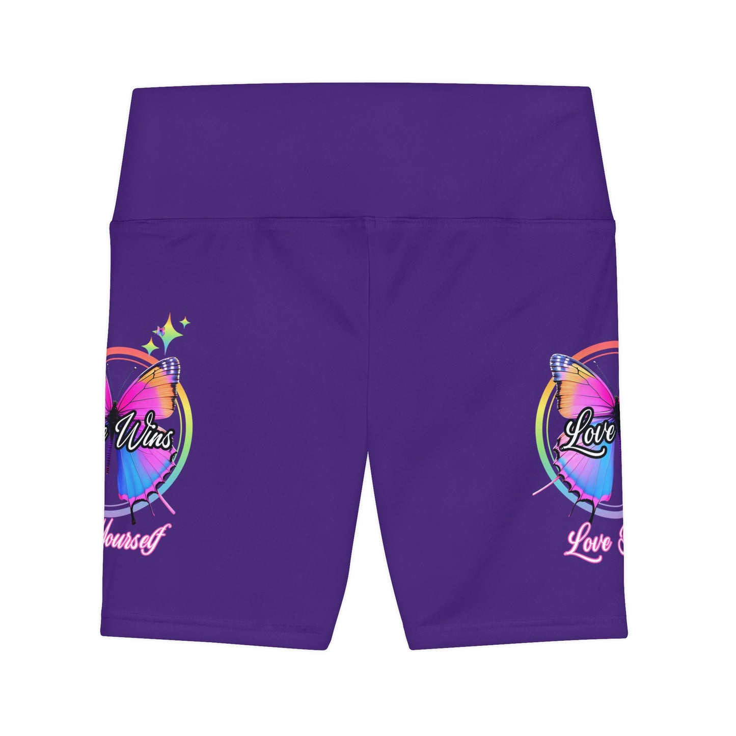 Butterfly Love Yourself High Waist Yoga Shorts (AOP) - Purple