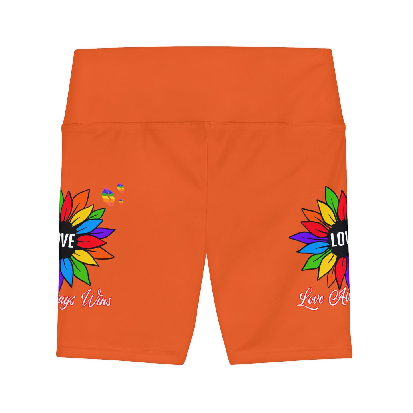 Love Always Wins High Waist Yoga Shorts (AOP) - Orange