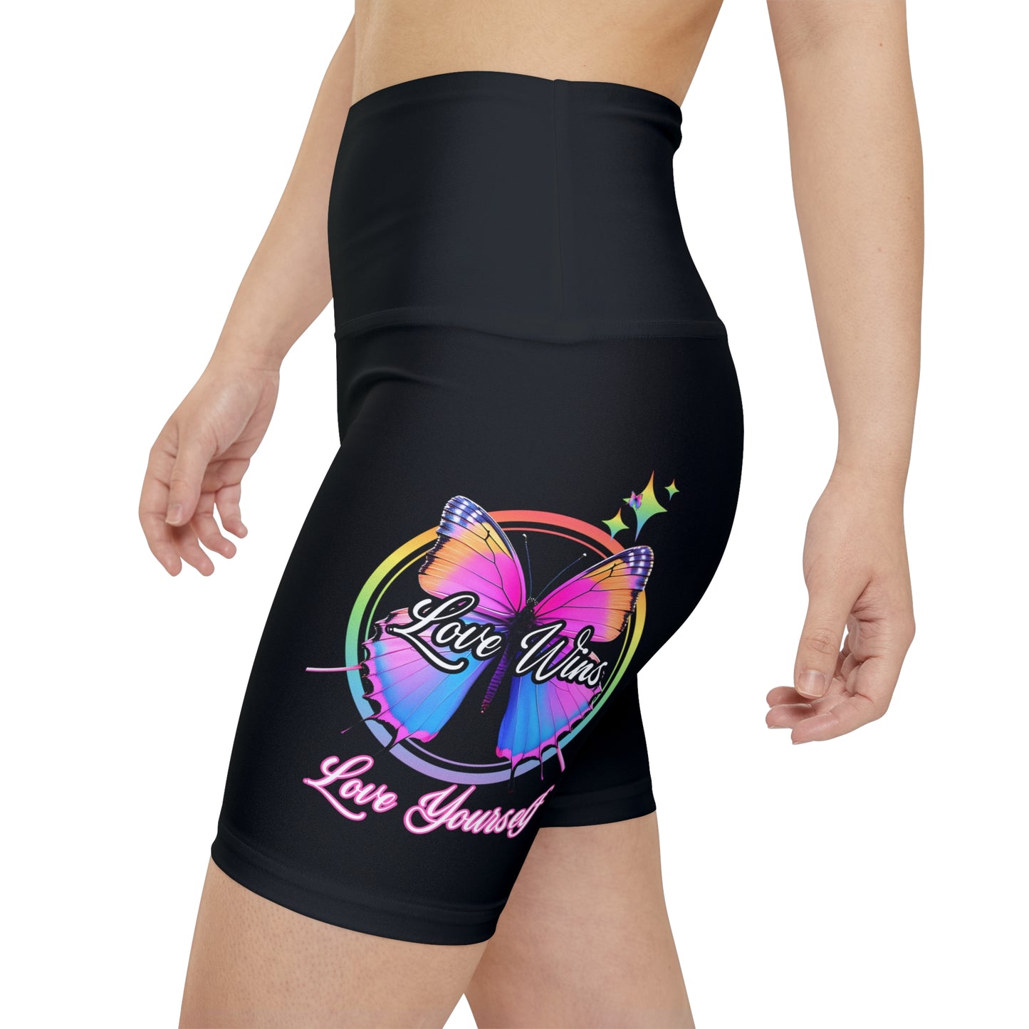 Butterfly Love Yourself High Waist Yoga Shorts (AOP)