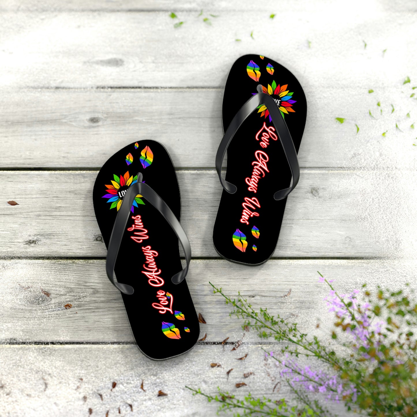 Love Always Wins - Traditional Rainbow - Flip Flops