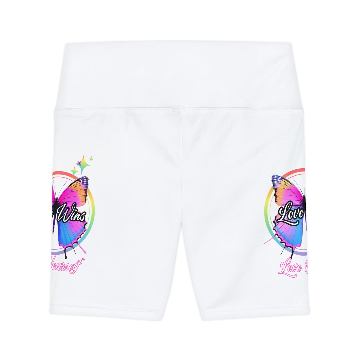 Butterfly Love Yourself High Waist Yoga Shorts (AOP) - White