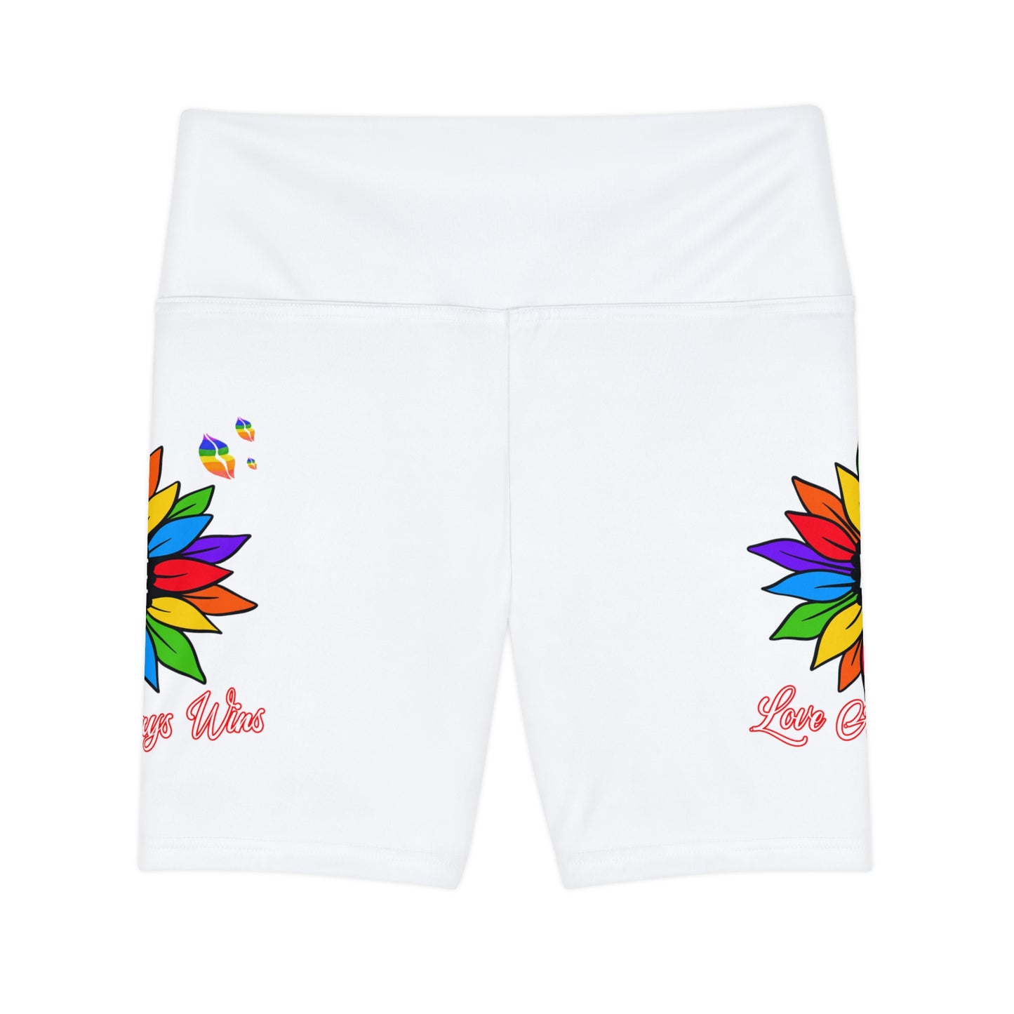 Love Always Wins High Waist Yoga Shorts (AOP) - White