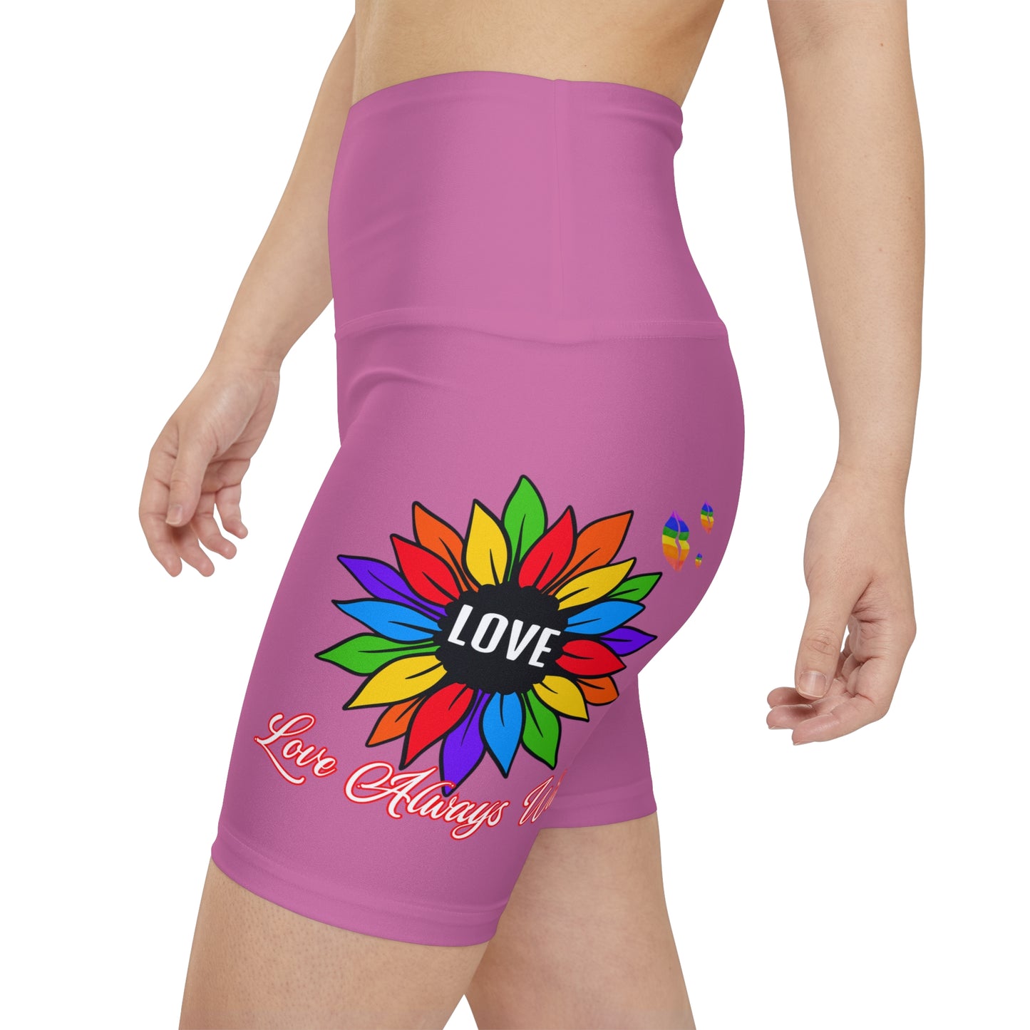 Love Always Wins High Waist Yoga Shorts (AOP) - Pink